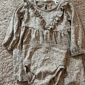 Quincy Mae Floral Ruffle Dress in Tan